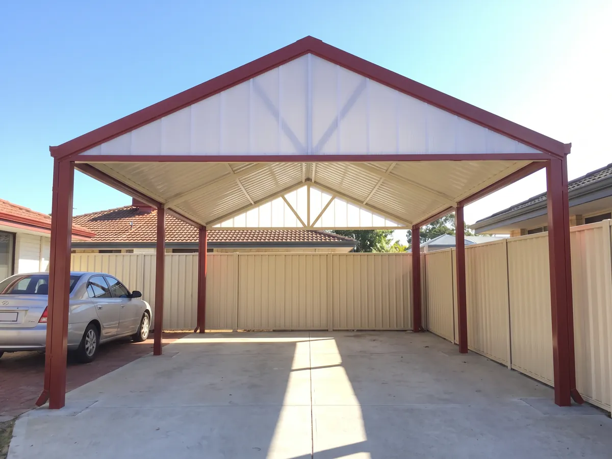 A gable-roof carport with a pitched Colorbond roof